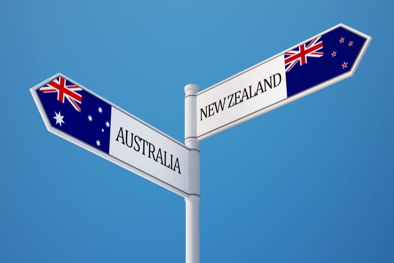 Signpost with Australia and New Zealand flags