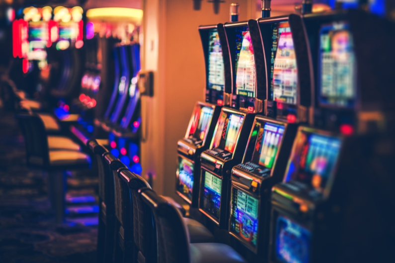 Row of slot machines at a casino